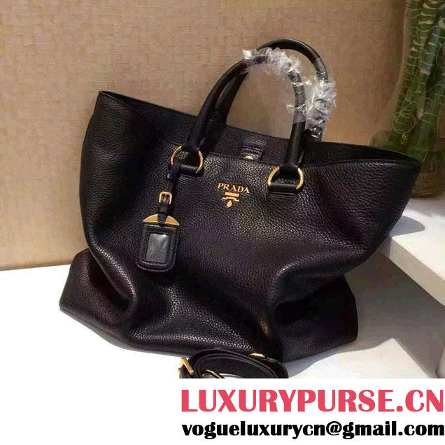Prada BN1713 Vitello Daino Leather Tote Bag Black 2015