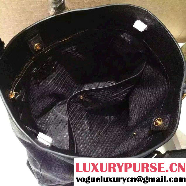 Prada BN1713 Vitello Daino Leather Tote Bag Black 2015