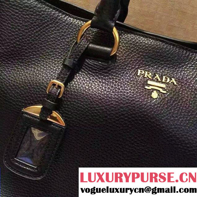 Prada BN1713 Vitello Daino Leather Tote Bag Black 2015