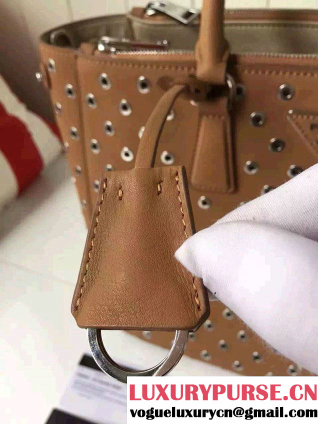 Prada Galleria Soft City Tote Bag with Grommet Detail 1BA274 Brown 2016