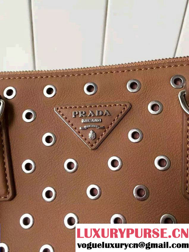 Prada Galleria Soft City Tote Bag with Grommet Detail 1BA274 Brown 2016