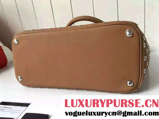 Prada Galleria Soft City Tote Bag with Grommet Detail 1BA274 Brown 2016