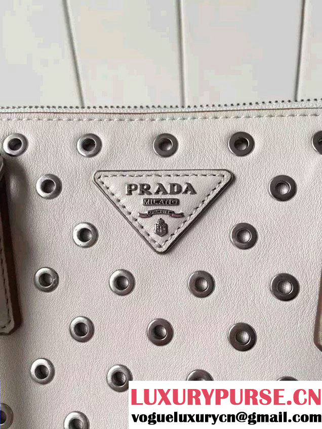 Prada Galleria Soft City Tote Bag with Grommet Detail 1BA274 Chalk White 2016