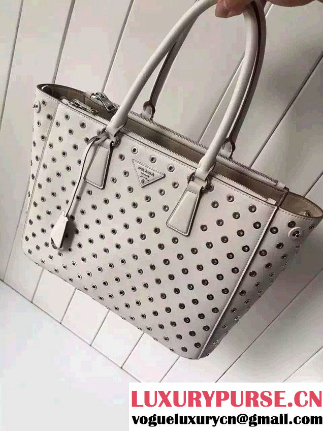 Prada Galleria Soft City Tote Bag with Grommet Detail 1BA274 Chalk White 2016