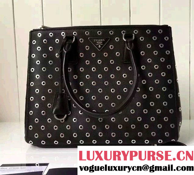 Prada Galleria Soft City Tote Bag with Grommet Detail 1BA274 Black 2016