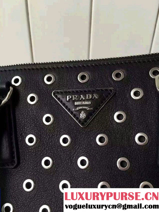 Prada Galleria Soft City Tote Bag with Grommet Detail 1BA274 Black 2016