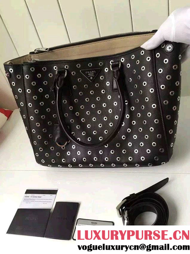 Prada Galleria Soft City Tote Bag with Grommet Detail 1BA274 Black 2016