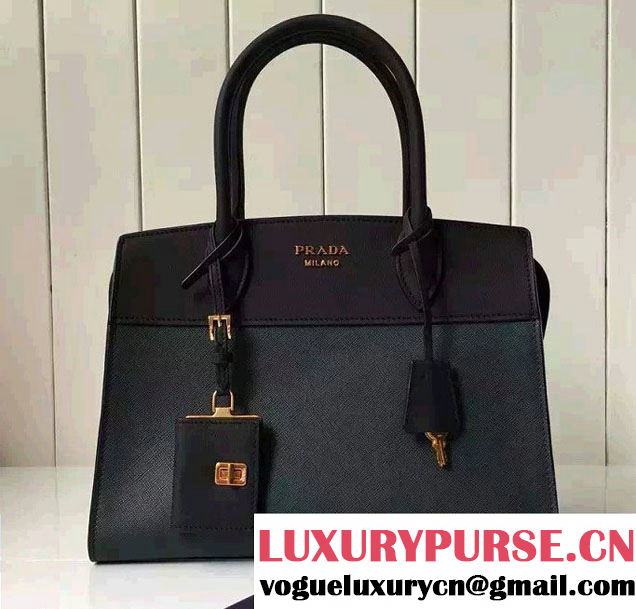 Prada Esplanade Saffiano and Calf Leather Tote Large Bag 1BA047 Green/Black 2016