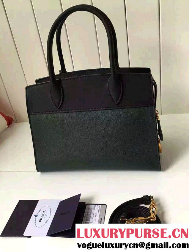 Prada Esplanade Saffiano and Calf Leather Tote Large Bag 1BA047 Green/Black 2016