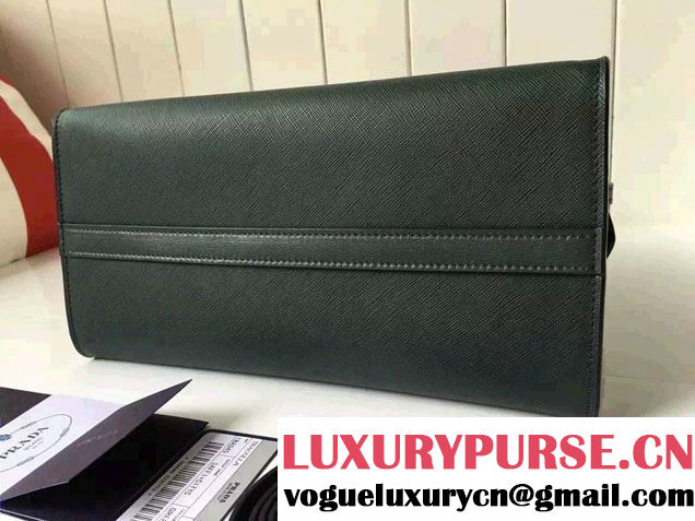 Prada Esplanade Saffiano and Calf Leather Tote Large Bag 1BA047 Green/Black 2016