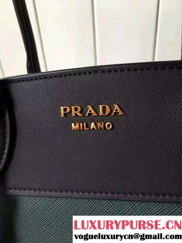 Prada Esplanade Saffiano and Calf Leather Tote Large Bag 1BA047 Green/Black 2016