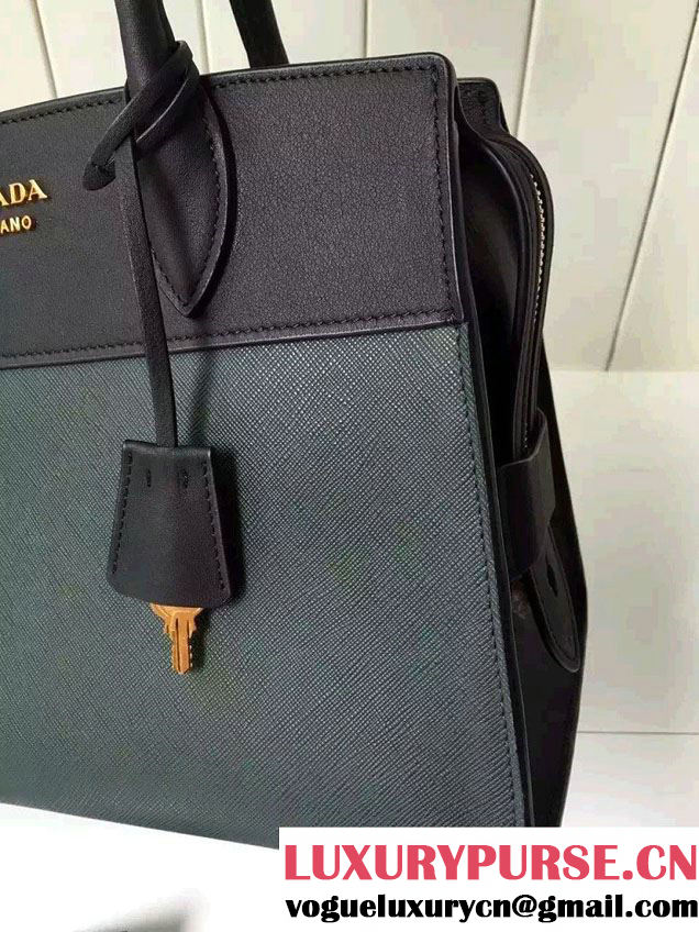 Prada Esplanade Saffiano and Calf Leather Tote Large Bag 1BA047 Green/Black 2016