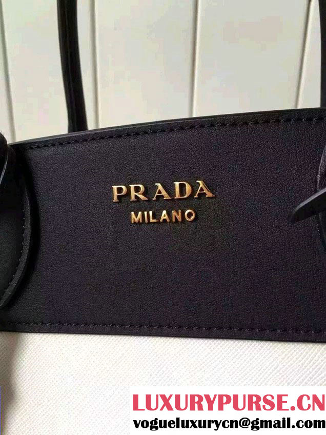Prada Esplanade Saffiano and Calf Leather Tote Large Bag 1BA047 White/Black 2016