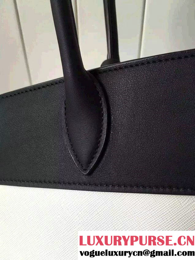 Prada Esplanade Saffiano and Calf Leather Tote Large Bag 1BA047 White/Black 2016