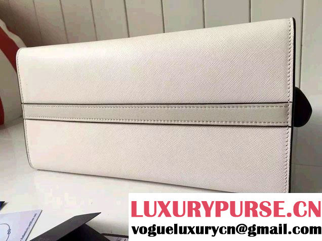 Prada Esplanade Saffiano and Calf Leather Tote Large Bag 1BA047 White/Black 2016