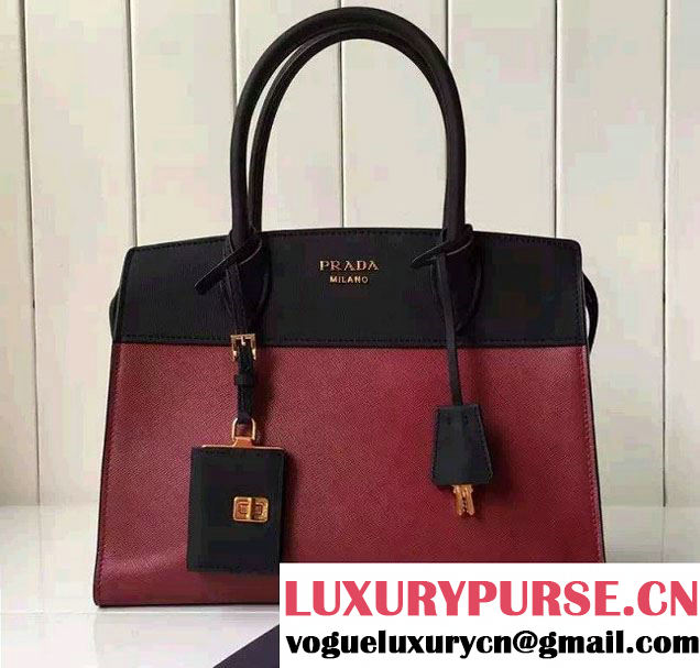 Prada Esplanade Saffiano and Calf Leather Tote Large Bag 1BA047 Red/Black 2016