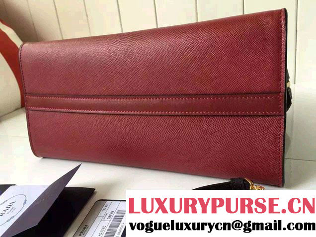 Prada Esplanade Saffiano and Calf Leather Tote Large Bag 1BA047 Red/Black 2016