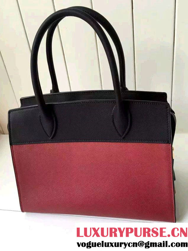 Prada Esplanade Saffiano and Calf Leather Tote Large Bag 1BA047 Red/Black 2016