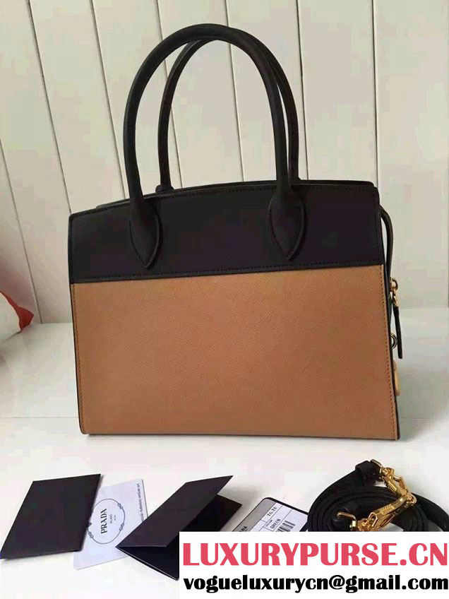 Prada Esplanade Saffiano and Calf Leather Tote Large Bag 1BA047 Khaki/Black 2016