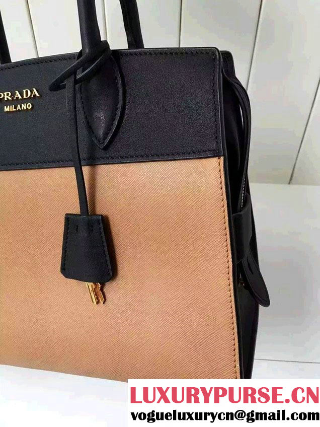 Prada Esplanade Saffiano and Calf Leather Tote Medium Bag 1BA046 Khaki/Black 2016