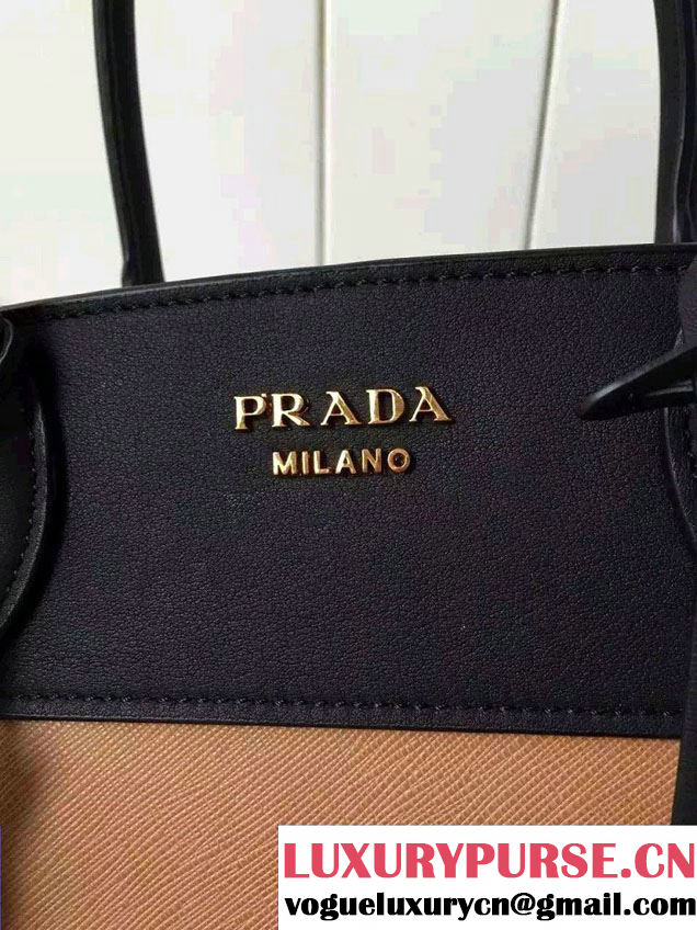 Prada Esplanade Saffiano and Calf Leather Tote Medium Bag 1BA046 Khaki/Black 2016