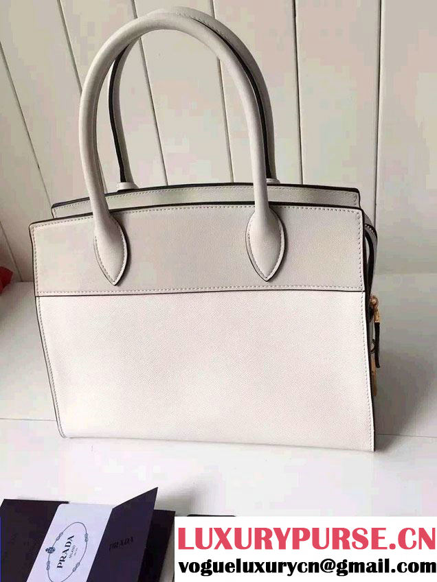 Prada Esplanade Saffiano and Calf Leather Tote Medium Bag 1BA046 White 2016