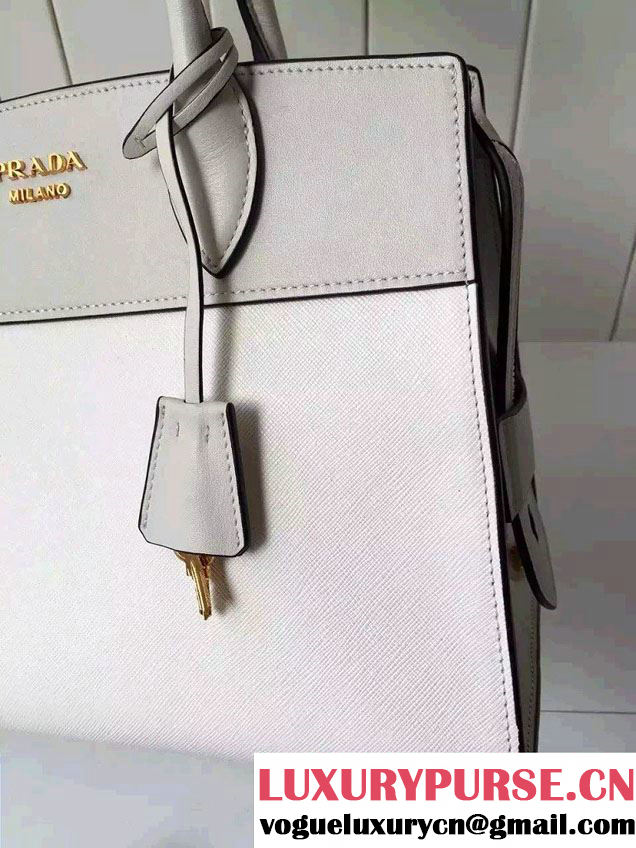 Prada Esplanade Saffiano and Calf Leather Tote Medium Bag 1BA046 White 2016