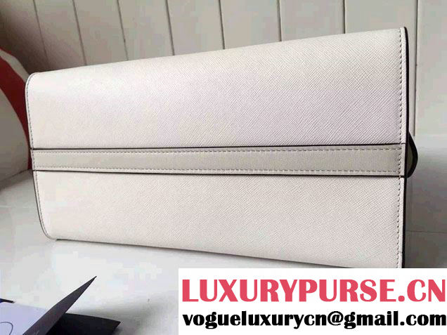 Prada Esplanade Saffiano and Calf Leather Tote Medium Bag 1BA046 White 2016