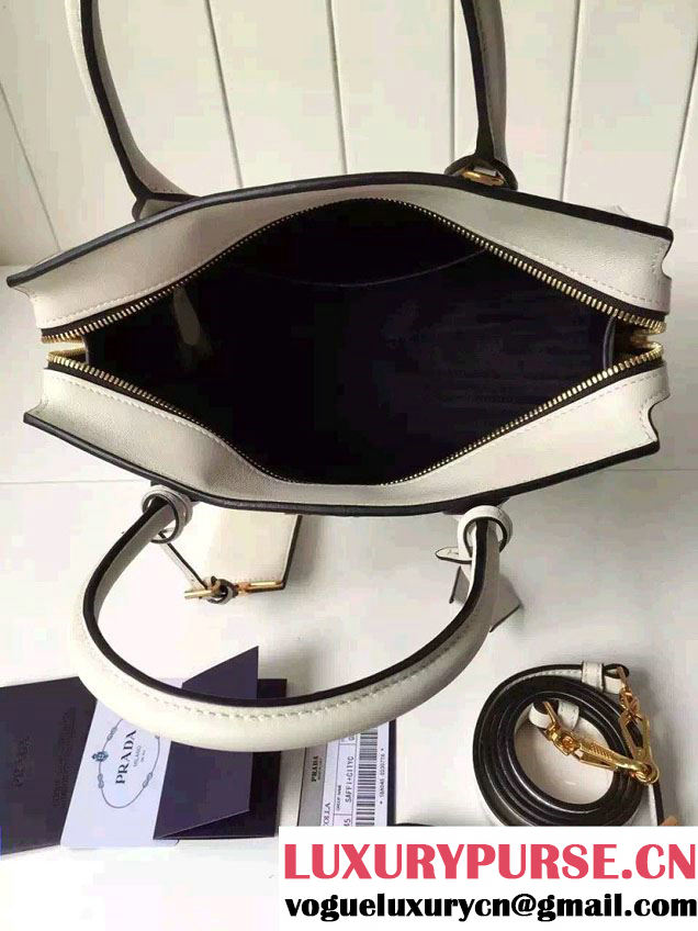 Prada Esplanade Saffiano and Calf Leather Tote Medium Bag 1BA046 White 2016
