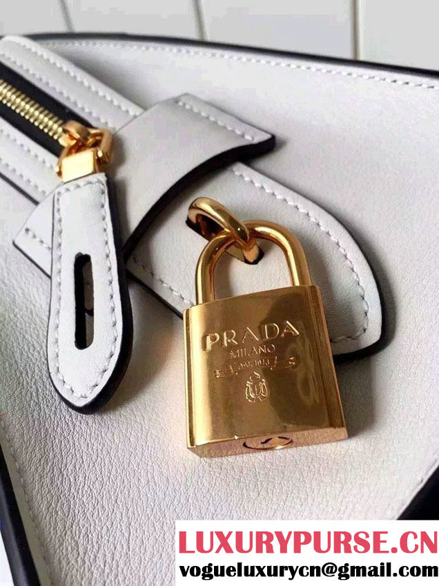 Prada Esplanade Saffiano and Calf Leather Tote Medium Bag 1BA046 White 2016