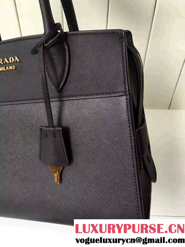 Prada Esplanade Saffiano and Calf Leather Tote Medium Bag 1BA046 Black 2016