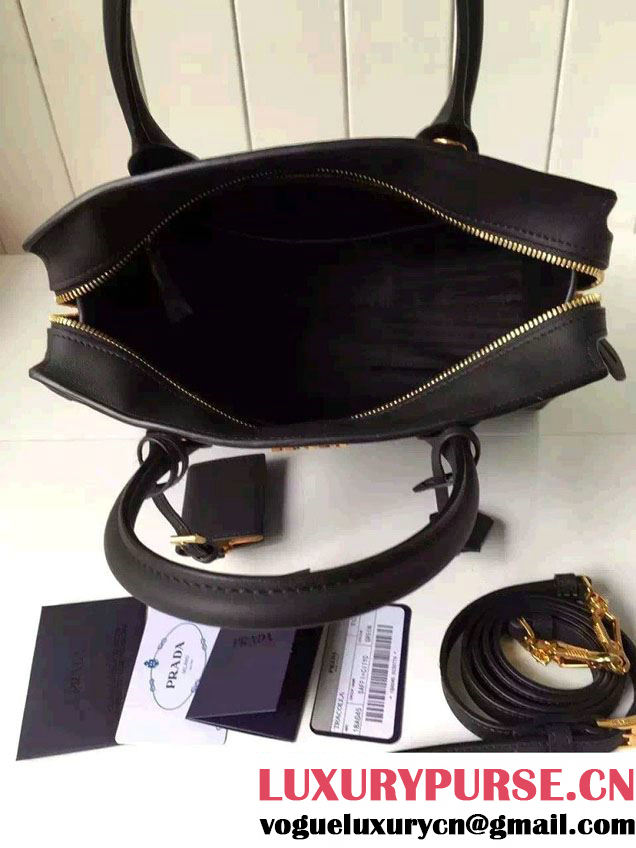 Prada Esplanade Saffiano and Calf Leather Tote Medium Bag 1BA046 Black 2016