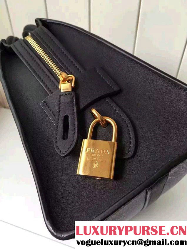Prada Esplanade Saffiano and Calf Leather Tote Medium Bag 1BA046 Black 2016