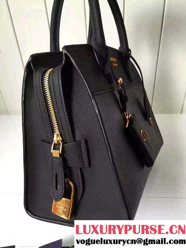 Prada Esplanade Saffiano and Calf Leather Tote Medium Bag 1BA046 Black 2016