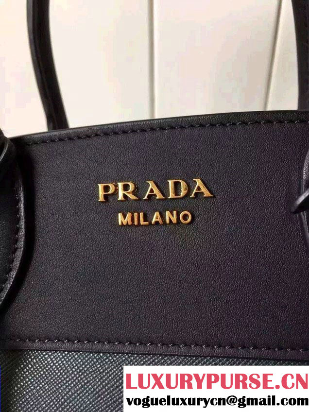 Prada Esplanade Saffiano and Calf Leather Tote Small Bag 1BA045 Green/Black 2016