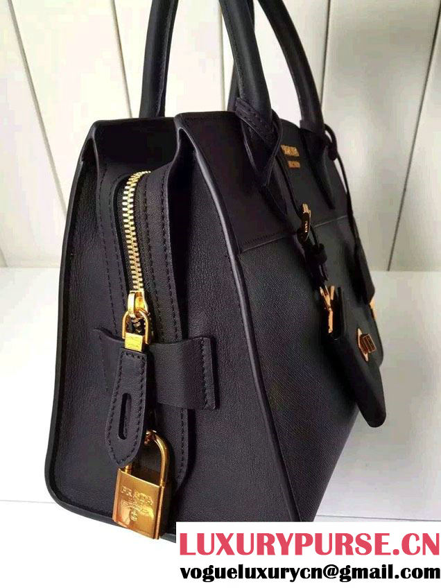 Prada Esplanade Saffiano and Calf Leather Tote Small Bag 1BA045 Green/Black 2016