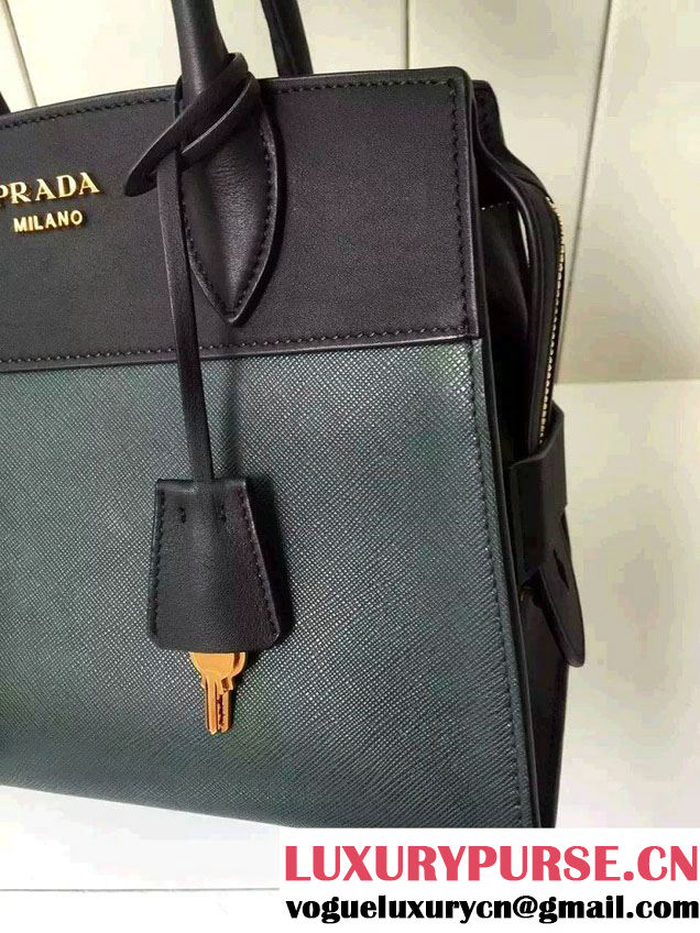 Prada Esplanade Saffiano and Calf Leather Tote Small Bag 1BA045 Green/Black 2016