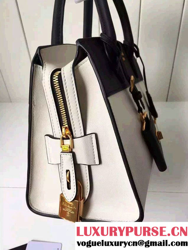 Prada Esplanade Saffiano and Calf Leather Tote Small Bag 1BA045 White/Black 2016