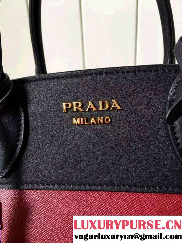 Prada Esplanade Saffiano and Calf Leather Tote Small Bag 1BA045 Red/Black 2016