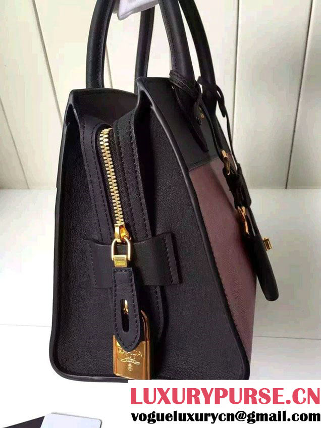Prada Esplanade Saffiano and Calf Leather Tote Small Bag 1BA045 Red/Black 2016