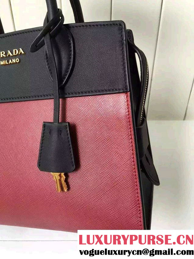 Prada Esplanade Saffiano and Calf Leather Tote Small Bag 1BA045 Red/Black 2016