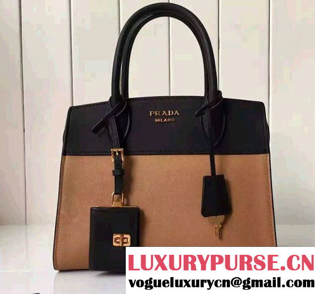 Prada Esplanade Saffiano and Calf Leather Tote Small Bag 1BA045 Khaki/Black 2016