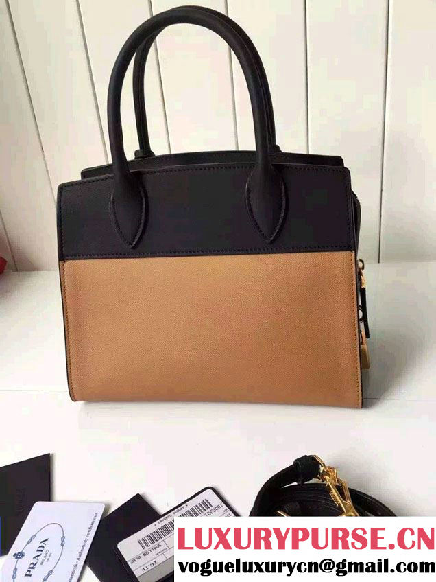 Prada Esplanade Saffiano and Calf Leather Tote Small Bag 1BA045 Khaki/Black 2016
