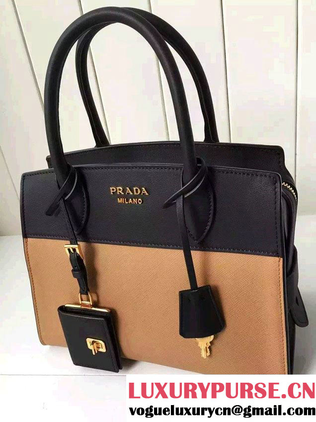 Prada Esplanade Saffiano and Calf Leather Tote Small Bag 1BA045 Khaki/Black 2016