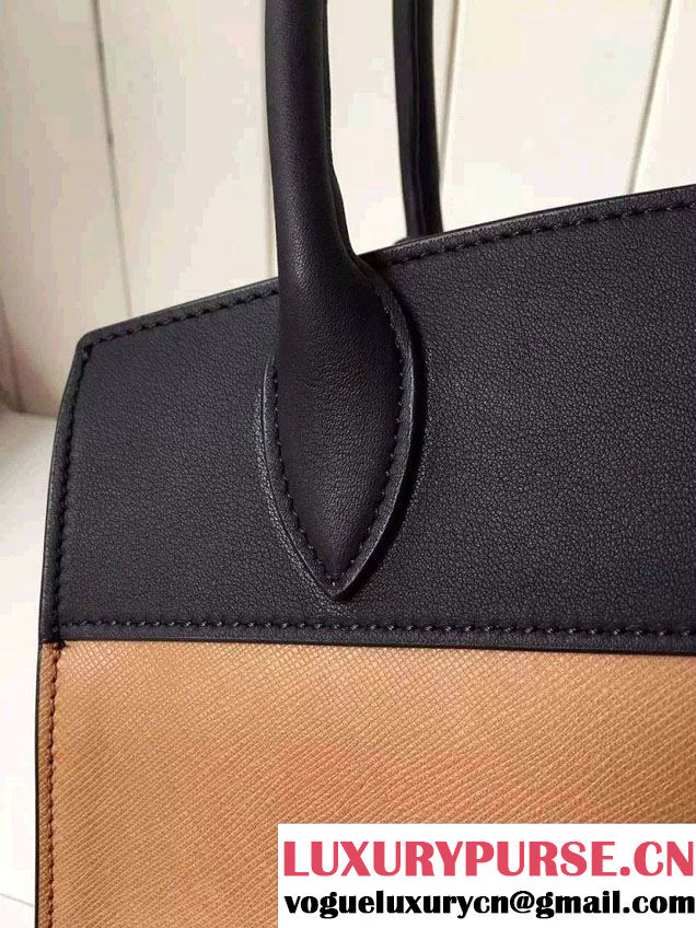 Prada Esplanade Saffiano and Calf Leather Tote Small Bag 1BA045 Khaki/Black 2016