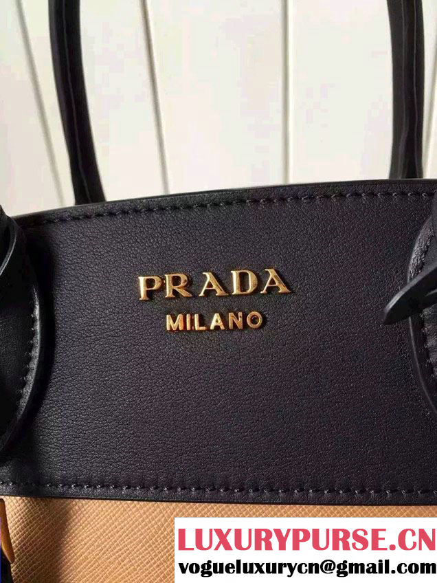Prada Esplanade Saffiano and Calf Leather Tote Small Bag 1BA045 Khaki/Black 2016