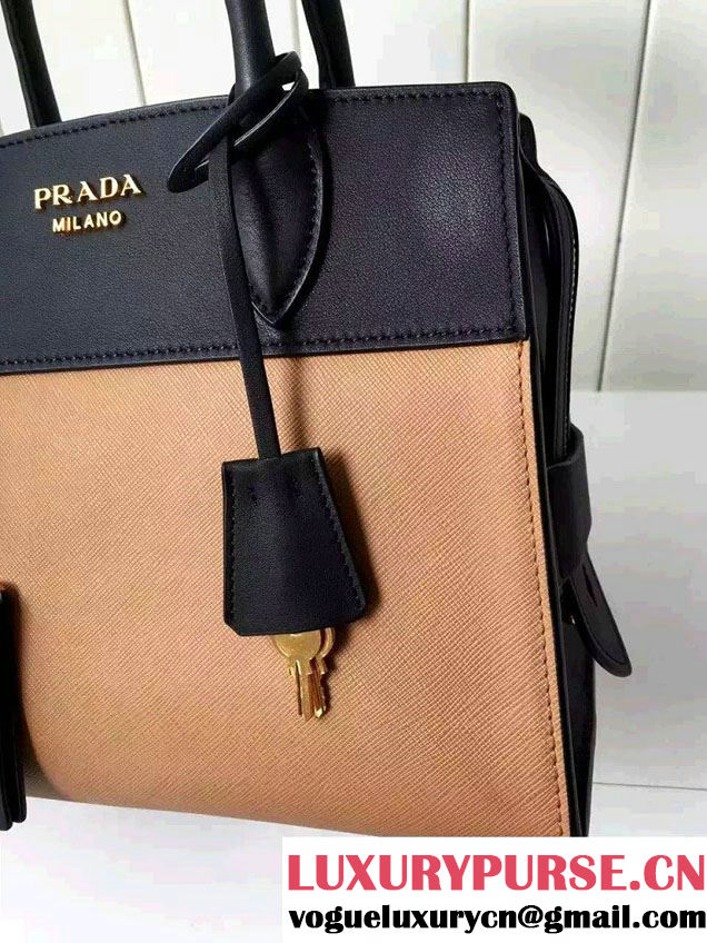 Prada Esplanade Saffiano and Calf Leather Tote Small Bag 1BA045 Khaki/Black 2016