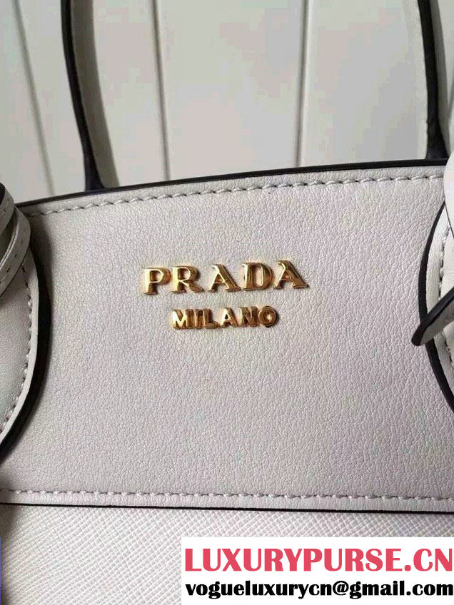 Prada Esplanade Saffiano and Calf Leather Tote Small Bag 1BA045 White 2016