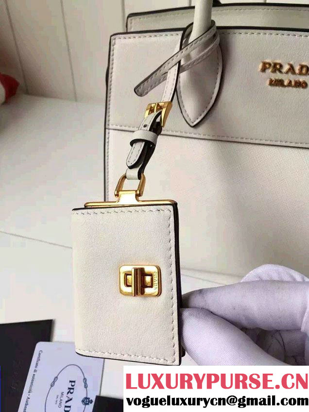 Prada Esplanade Saffiano and Calf Leather Tote Small Bag 1BA045 White 2016