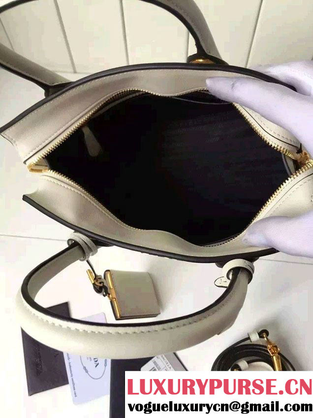 Prada Esplanade Saffiano and Calf Leather Tote Small Bag 1BA045 White 2016